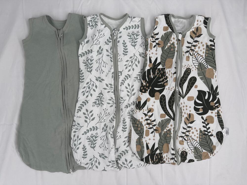 lot of 3 Yoofoss sleep sack leaves print and solid green 0-6m organic cotton